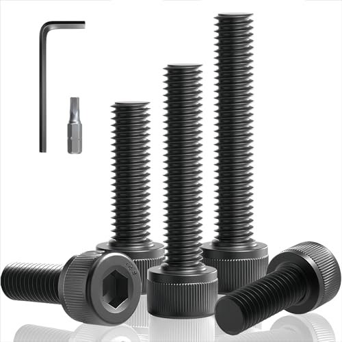 Jyvex 20 pièces vis M6x100 noires, vis à tête cylindrique, vis cylindriques à six pans creux, acier au carbone classe D912 12.9, vis Allen filetage complet, avec clé