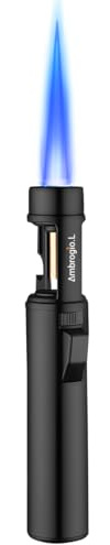 1800℃ Jet Torch Lighter,Butane Refillable Windproof Adjustable Flame Intensity with Flame Lock for Hiking Cooking Camping Outdoors (Black)
