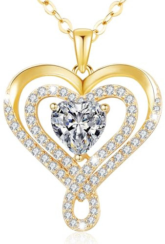llyish Collier Femme Or avec Pendentif Coeur Collier Argent 925 Bijoux Idee Cadeau Femme Maman Petite Amie pour Anniversaire Noël Saint Valentin Fête Des Mères