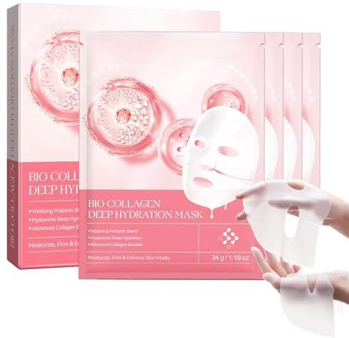 Masque Visage Collagène 4 Pièces, Hydratant Intense, Repulpant, Anti-Rides, Lissant, Minimise Les Pores, Éclat Instantané, Soin Anti-Âge, Rajeunissant, Tous Types De Peau