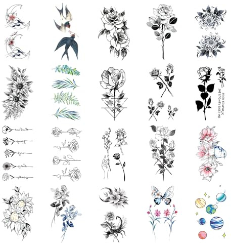 Tatuaggi Temporanei,adesivi per tatuaggi temporanei,Adesivi per tatuaggi neri per mani, gambe e altre parti del corpo, adesivi per tatuaggi per adulti(A,B,C,D,E,F) (C)