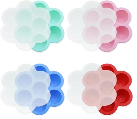 Vlecexs - Bandeja para cubitos de hielo, 4 piezas, con tapa de bebe, bandejas de congelación para alimentos para bebés con tapas, bote de almacenamiento para bebés de silicona, bandeja de congelación