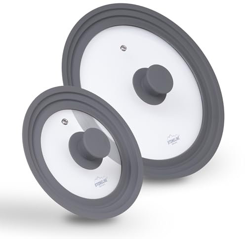 STONELINE Set di 2 Coperchi Multiuso in Vetro, Bordo in Silicone