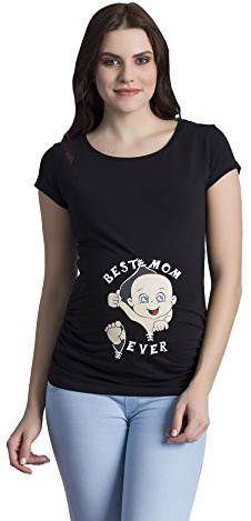 M.M.C. Best Mom Ever - Simpatica graziosa T-Shirt Premaman Manica Corta per la Gravidanza (Nero, Medium)