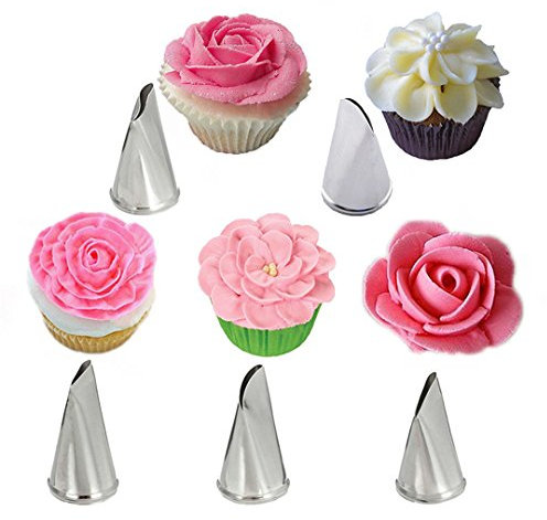 FantasyDay 5 beccucci per tubazioni in acciaio inox, accessori per decorare torte, biscotti, cupcake, glassa, kit di decorazione per glassa, punte per glassa, set di strumenti da forno