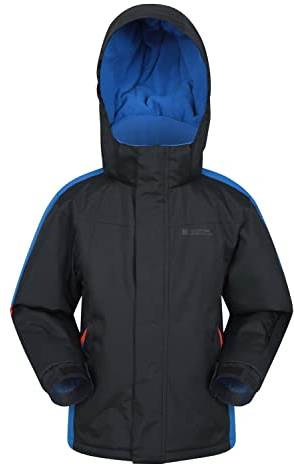 Mountain Warehouse Raptor Kids Ski Jacket - Snowproof, Fleece Lined Snow Coat with Hood - Boys and Girls Winter Warm Skiing, Snowboarding & Outdoors Jet Black Teen Size 13 Years