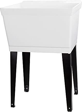 19 Gallon Utility Sink Laundry Tub by JS Jackson Supplies with Adjustable Metal Legs, Ideal for Laundry room, Basement, or Garage Workshop. Heavy Duty Shop Sink. No Faucet Included (White)