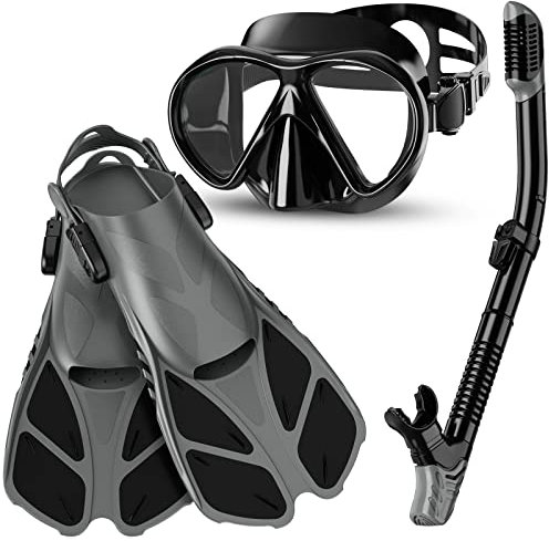 Smyidel Gafas de Buceo y Máscara de Buceo y Tubo y Aletas de Buceo, Snorkel Set para Adulto Juego de Aletas, Máscara Snorkel y Aletas, Snorkel Set para Adulto, Unisex Adulto