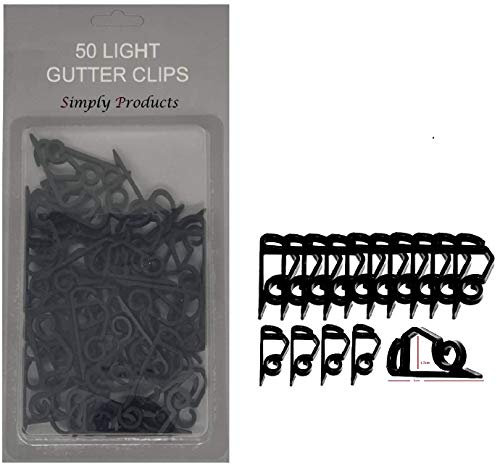 Simply Products 50 Gutter Hooks for Hanging Outdoor Christmas Xmas String Lights/Rope Lights Gutter Clips (Black)