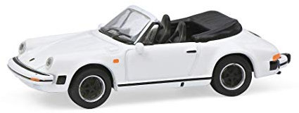 Schuco Porsche 911 Carrera 3.2, Cabrio Version mit schwarzem Interieur, Modellauto, Maßstab 1:87, weiß