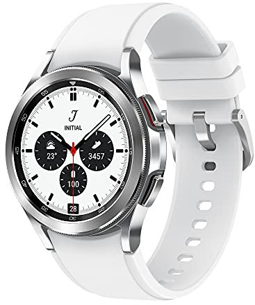 Samsung Galaxy Watch4 Classic, Runde LTE Smartwatch, Wear OS, drehbare Lünette, Fitnessuhr, Fitness-Tracker, 42 mm, Silver