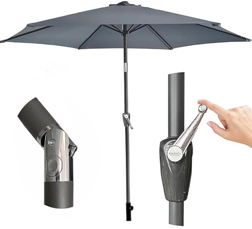 GardenCo 2m Outdoor Parasol - Crank Up & Tilt Garden Parasol Umbrella - UV Rated 50-38mm Pole (2m, Grey)