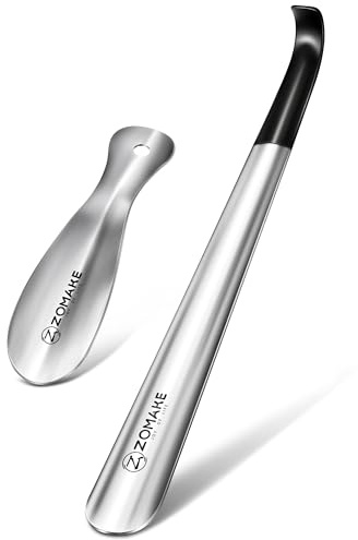 ZOMAKE Calzador de Zapatos 2Piezas,42cm Largo Metalico Calzadores largos para Personas Mayores con Mango - 19cm Acero Inoxidable Shoe Horn Fácil de Utilizar(2 Piezas Plateadas)
