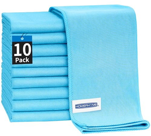 HOMERHYME Microfiber Glass Cleaning Cloth - 10 Pack Polishing Cloths, 16 x 14 Window Cleaning Towel, Streak Free, Lint Free, Great for All Delicate Surface, Glasses, Stainless Steel, Windshield.