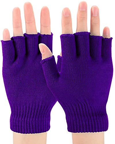 EBOOT Guantes de Medio Dedo sin Dedos de Invierno de Punto Unisex para Deportes a Prueba de Viento para Clima Frío (Púrpura)