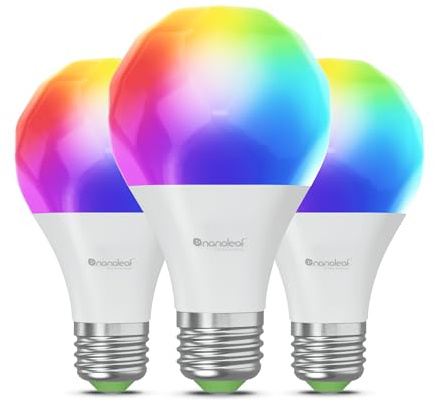 Nanoleaf Matter Essentials Glühbirne, 3 Smarten RGBW E27 LED Lampe - Matter über Thread, Bluetooth 16 Mio. Farben LED Lampe, Bildschirm Sync, Funktioniert mit Google Home Apple, Deko und Gaming