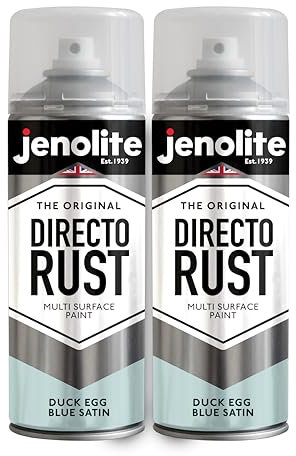 JENOLITE Directorust Spray Paint Satin Finish | DUCK EGG BLUE | 2 x 400ml | Direct To Rust Spray Paint For Metal | All-In-One Multi Surface Paint for Metal, Wood, Plastic, Ceramic | BS 16C33