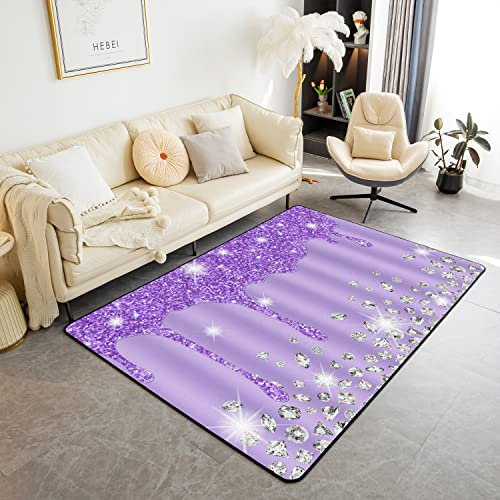 Lila Diamant Moderne Teppich 100x150cm Glitter Wohnzimmer Teppiche für Silber Glänzendes Schlafzimmer Home Decor Luxus Textur Bunte Bling Moderne Teppich Ultra Weiche rutschfeste Innenbodenmatte