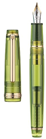 Jinhao 82 Acrylic Fountain Pen, Iridium Fine Nib with Ink Converter, Transparent Olive Green Classic Design Smooth Writing Pen (Gold Trim)