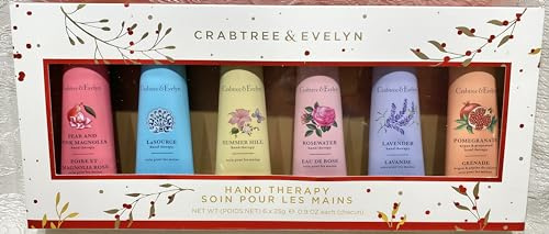 Crabtree & Evelyn | Hand Therapy 6-Pack (0.9 oz Each) (Summer Hill, La Source, Lavender, Pomegranate, Pear & Pink Magnolia and Rosewater)