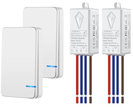 NineLeaf 2Pièces Mini Kit Interrupteur et Récepteur de Lumière sans fil, Kit d'interrupteur sans fil, Interrupteur mural Télécommande pour Lumière LED Maison Hôtel, Intérieur 60m Extérieur 400m