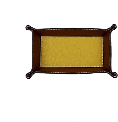 FrasiBags Vide Poche en Cuir Véritable - Vide Poche Entree - Plateau de Rangement Rectangulaire Pratique pour Montres, Clés, Pièces de Monnaie et équipement de Bureau, Moyenne (Moutarde/Marron)