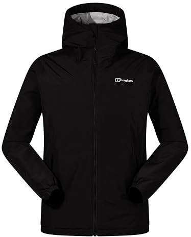 Berghaus Men's Deluge Pro Insulated Waterproof Shell Jacket | Adjustable | Durable Coat | Rain Protection Waterproof Jacket, Black/Black, L