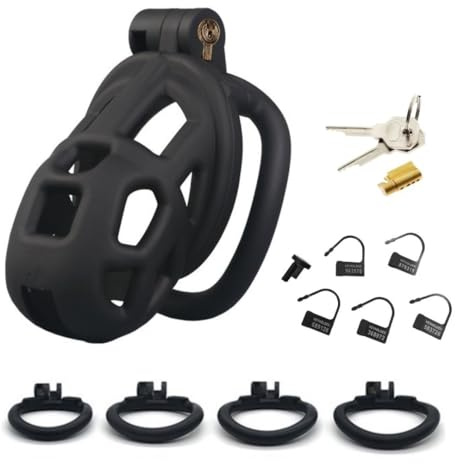 BDSM Chastity Cage for Men – Lightweight ABS Design with 4 Curved Rings, Discreet Locking Penis Cage for Long-Term Wear, Sissy Bondage Toy for Adult Play and Fetish Enthusiasts (Nano)