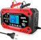 10A Autobatterieladegerät, EAFC 12V Smart Vollautomatisches Autobatterieladegerät mit Temperaturkompensation für Auto, LKW, Motorrad, Rasenmäher, Boot, Marinebatterien, Rot