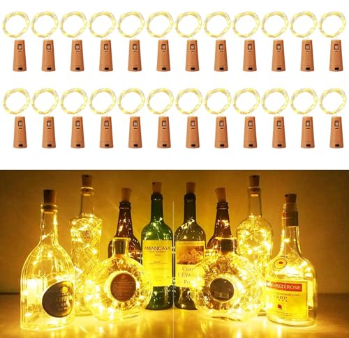 Wine Bottle Lights with Cork 22 Pcs Warm White Cork Lights for Bottles | 2m 20 LED Copper Wire Fairy Lights Battery Operated for Party, Wedding, Christmas DIY Indoor/Outdoor Table Decoration