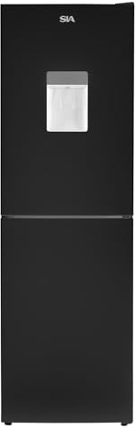 SIA SFF17650BLE 50/50 Split Freestanding 252L Combi Fridge Freezer with Water Dispenser in Matte Black, Includes 3 Glass Fridge Shelves & 4 Freezer Compartments