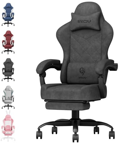 IRCV Gaming Chair for Adults, High Back Technology Fabric Computer Chair, Ergonomic Gamer Chair with Footrest, Reclining Gaming Chairs with Lumbar Support, Wide Seat 350 LBS, Height Adjustable, Black