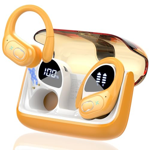 STECEi Kopfhörer Sport, 2025 in Ear Kopfhörer Kabellos Bluetooth 5.4 mit HD Mic, 75Std HiFi Stereo Bluetooth Kopfhörer mit Ohrhaken, Comfort Fit, IP7 wasserdichte Ohrhörer für Sport, Gelb