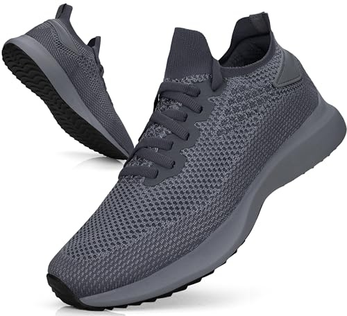 Giniros Sneakers för män lätta andningsbara sneakers löpning bambu sneakers löpning jogging promenader ledig atletisk tennis fitness gym ren grå 43EU