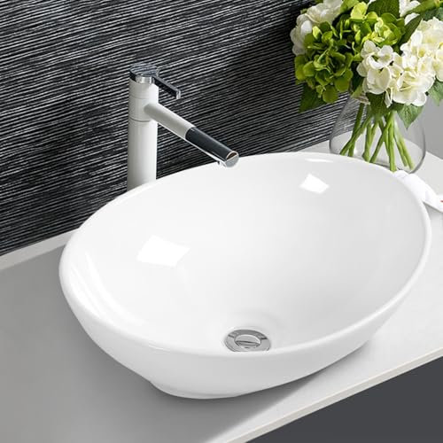 LIFEZEAL Lavabo en céramique blanc à poser, rectangulaire, pour salle de bain et WC d'invités, design moderne, 41 x 34 x 14,5 cm