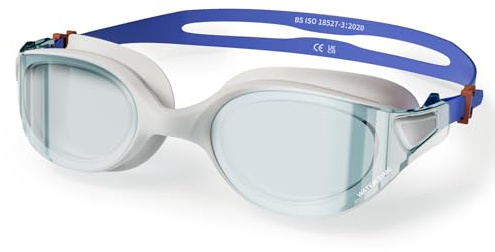 WATER TIME Aurora Goggles – Seamless Silicone Frame, 180° Wide Vision, Leak‑Proof, UV Protection for Adult Swimmers, Blue