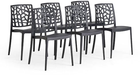 SIEDITI FUORI E DENTRO Sillas de Jardin en polypropylène Avec Fibre de verre, Sillas empilables pour extérieur ou intérieur, Design Moderne et Naturel - Trixy (6 Sillas, Negro Antracita)