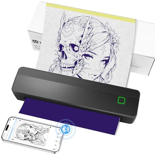 Aolso Stampante per Tatuaggi Termica Bluetooth,Stampanti Termiche Portatili con 10 Fogli di Carta Transfer,Stampante Stencil Tattoo Bluetooth per Artisti e Principianti,con Android,Smartphone e Tablet