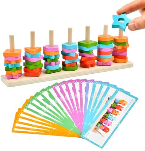 Juegos para ordenar los Colores | Juego Educativo de Madera | Juego de apilamiento y encastre para Formas – para niños y niñas Escuela guardería Viaje
