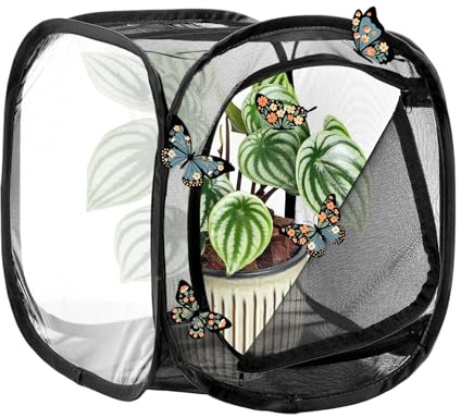 M METERXITY Butterfly Habitat Cage Terrarium, Outdoor Collapsible Mesh Pop-up with Zipper Protection for Breeding Butterfly/Ladybug, Mesh Plant Enclosure [Black with Black, 12 x 12 x 12 Inch]