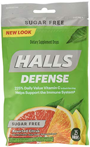 Halls Defense Sugar-Free Vitamin C Citrus 25 Drops/Pack (Pack of 6)