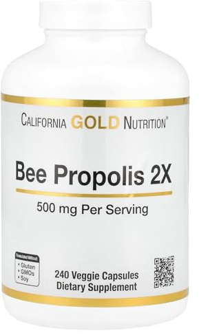 California Gold Nutrition Bee Propolis 2X Potency, Concentrated Extract 500 mg, Equivalent to 1000 mg of Natural Propolis, Support Immune Health & Vitality*, 240 Veggie Capsules