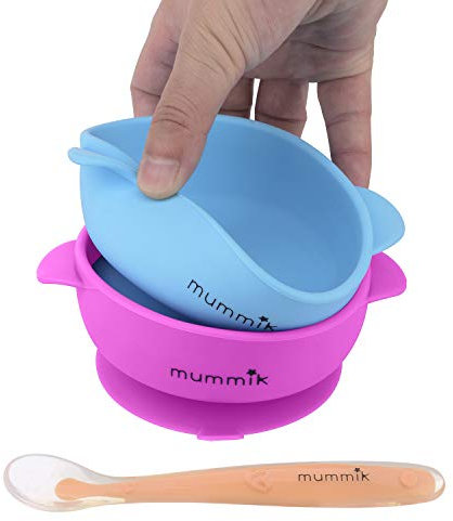 Mummik 2 Pack Unisex Silicone Bowls! Food Bowl for Babies and Toddlers with Improved Super Suction Base (Purple/Turquoise) | Easily Wipes Clean! | EcoFriendly | Feeding Silicone Spoon Included
