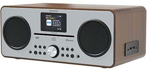 AZATOM Trinity DAB/DAB+ CD player - FM Radio - Bluetooth - Stereo Speaker System - Clock - USB charger - USB player - Premium Sound (Walnut) (Refurbished)