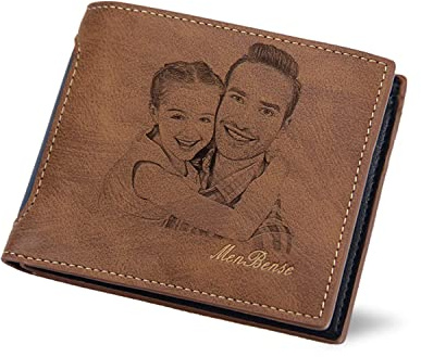 Angry Egg Boy Personalisiert Foto Geldbörse mit Gravur Geldbeutel Portemonnaie aus Leder 11.5x9x2 (B x H x T) leicht ideal Geschenkidee-Hellbraun