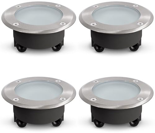 SSC-LUXon 4 Stück VISKOS Bodeneinbaustrahler flach Aussen IP67 befahrbar für 1x GX53 - Bodenspot rund (ohne Leuchtmittel)