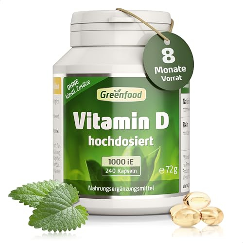 Vitamin D, 1000 IE, hochdosiert, 240 Kpseln - OHNE künstliche Zusätze