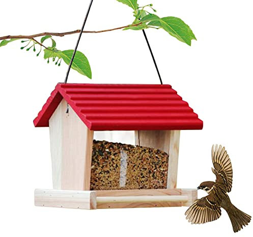 Vogelfutterhaus Zum Aufhängen,Vogelhaus Zum Aufhängen Für Wildvögel,Vogelhäuschen Aus Holz,Vogelhäuschen Für Draußen,Futterhaus Für Vögel Hängend,Vogelhaus,Futterhaus,Vogelfutterspender (Rot)