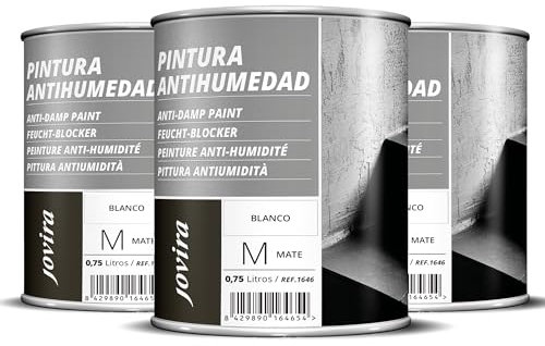 JOVIRA PINTURAS Pintura Antihumedad Blanco Mate. Impermeabiliza, protege y aísla fachadas, muros, paredes. (3x750 Mililitros, Antihumedad) K-35-3