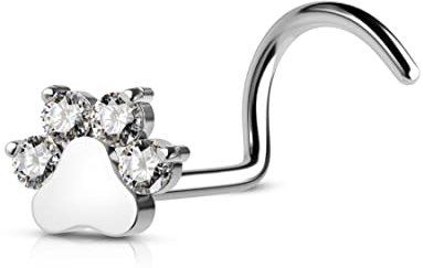 CM Crareesi Mania Nasenpiercing Ring G23 Titan Nasenring Sterling Silber 20G Pfotenabdruck Nasenstecker S-förmig Nase Screw Nostril Piercing Schmuck Titan Body Piercing-Schmuck